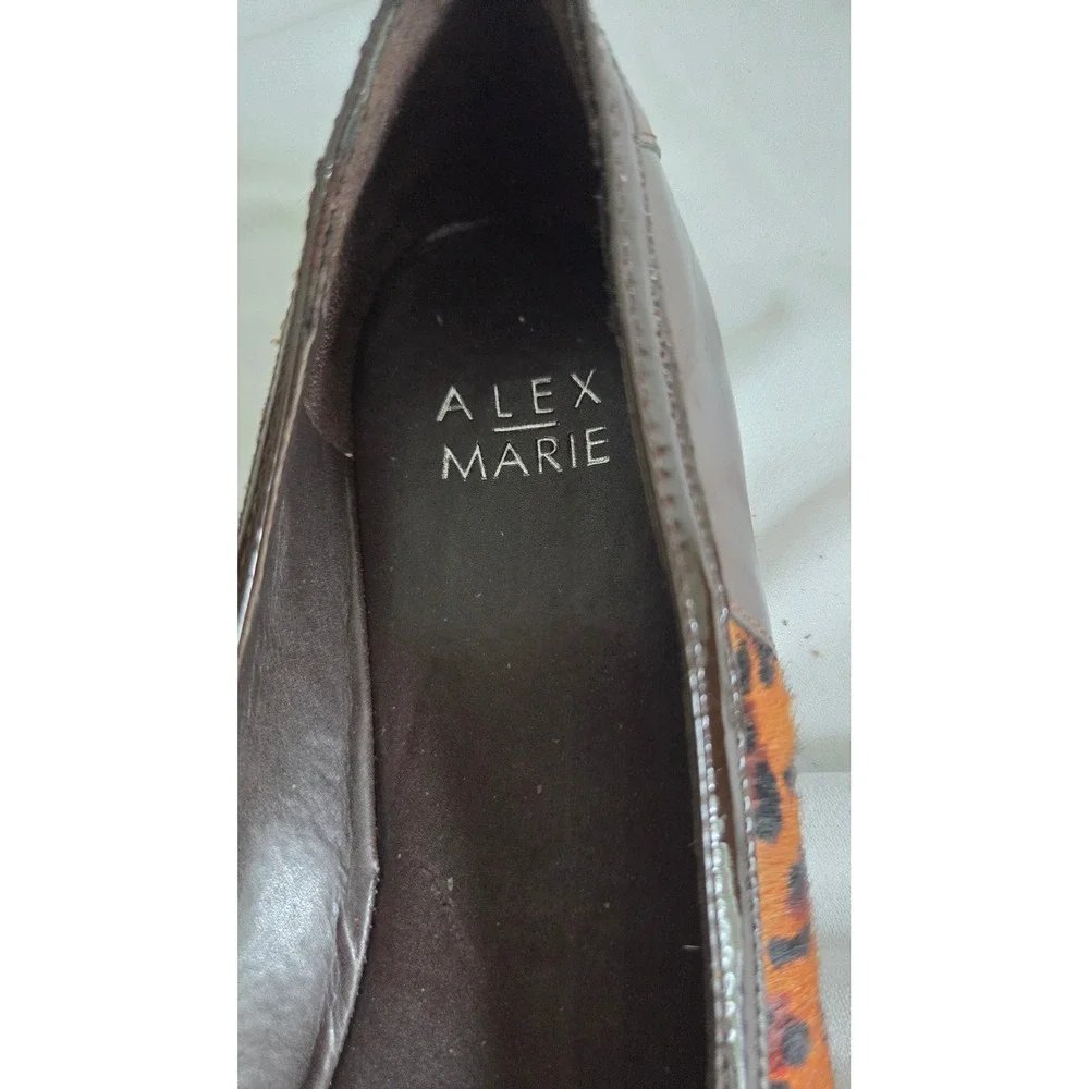 Alex Marie Womens Brown Leopard Print Patent Mixed Media Ballet Flats 8.5M